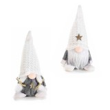 Set 2 figurine Mos Craciun si Craciunita din textil gri alb 8x8x17 cm