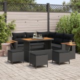 Set de canapea pentru grădină vidaXL cu 9 piese cu perne Negru Poli ratan Acacia, Set de luat masa pentru grădină vidaXL cu 4 piese cu perne Negru Pol
