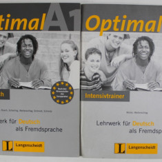 OPTIMAL A 1 , LEHRWERK FUR DEUTSCH ALD FREMDSPRACHE ( CURS DE LIMBA GERMANA ) von MULLER ...SCHMITZ , 2 VOLUME , ANII '2000 , CD INCLUS