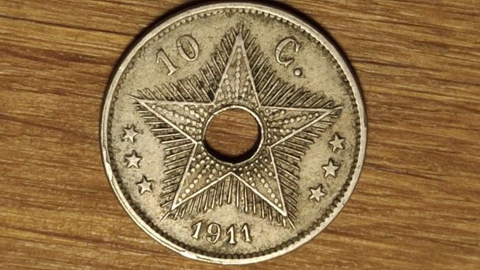 Congo belgian - moneda coloniala istorica - 10 centimes 1911 - impecabila !