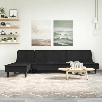 vidaXL Canapea &amp;icirc;n formă de L negru 255x140x70 cm catifea foto