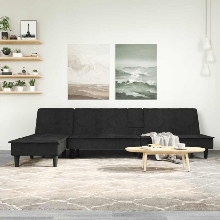 vidaXL Canapea &icirc;n formă de L negru 255x140x70 cm catifea