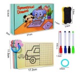 Set 24 planse cu activitati de desen in oglinda &quot;Symmetrical Drawing&quot;, 2 fete, reutilizabile, 3 carioci lavabile, burete inclus