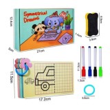 Set 24 planse cu activitati de desen in oglinda "Symmetrical Drawing", 2 fete, reutilizabile, 3 carioci lavabile, burete inclus