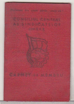 bnk div Consiliul Central al sindicatelor RPR 1964 - carnet de membru foto