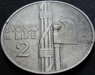 Moneda istorica (BUN PENTRU) 2 LIRE - ITALIA, anul 1923 *cod 4886 foto