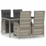 Set mobilier de gradina cu perne, 5 piese, gri, poliratan