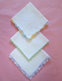 Set de 3 batiste Vintage din bumbac cu margine crosetata manual