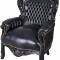 Fotoliu baroc monumental din lemn masiv negru cu tapiterie neagra LUP067