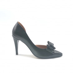 Pantofi dama stiletto Black Bow din piele naturala foto
