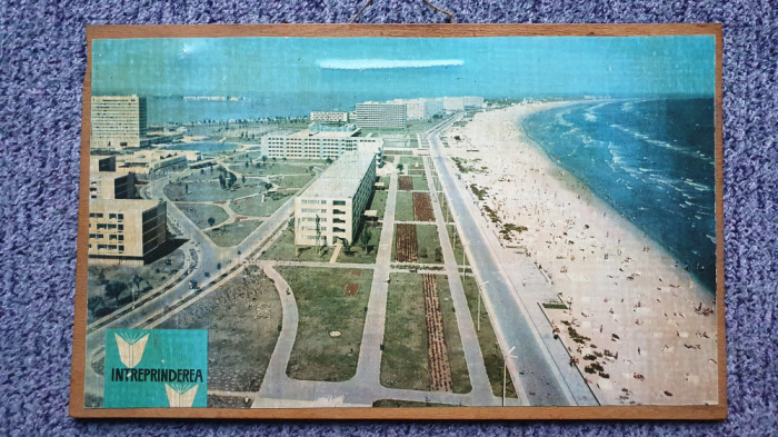 Mini poster &quot;Intreprinderea&quot; pe placaj litoralul Romanesc Mamaia anii 60-70