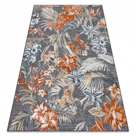 Covor Structural BOTANIC 65262 Flori, tesut plat pe balcon, terasa - negru, 157x220 cm