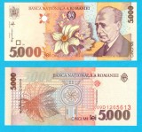Romania (pick 107) 5000 Lei 1998 UNC serie: 009D1265613; Filigran mare italic
