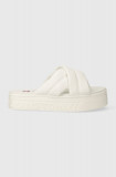 Cumpara ieftin Tommy Jeans papuci TJW LETTERING FLATFORM SANDAL femei, culoarea alb, cu platforma, EN0EN02465