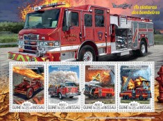 GUINEEA-BISSAU 2015 - Masini de pompieri / set complet - colita+bloc MNH (2 imagini)