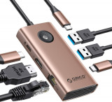 Sta&Aring;&pound;ie de andocare USB C 6-&Atilde;&reg;n-1 ORICO cu Ethernet 1000Mbps, USB C la HDMI 4K, 10, Oem