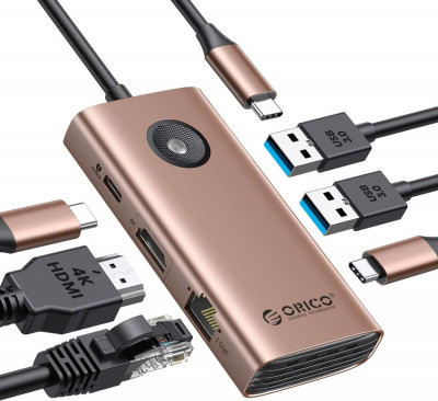 Sta&amp;Aring;&amp;pound;ie de andocare USB C 6-&amp;Atilde;&amp;reg;n-1 ORICO cu Ethernet 1000Mbps, USB C la HDMI 4K, 10 foto