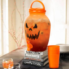 Dozator de băuturi cu suport de pahare din plastic - dovleac de Halloween - 4,4 l