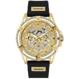 Ceas Barbatesc Guess Trend GW0537G2, 48mm, Curea Silicon Negru, Carcasa Aurie, Cadran Auriu, Afisaj Analogic, Rezistenta Apa 5ATM