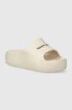 Tommy Jeans papuci TJW CHUNKY FLATFORM SLIDE femei, culoarea bej, cu platforma, EN0EN02454