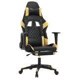 Cumpara ieftin Scaun de gaming cu suport picioare negru/auriu, piele ecologica