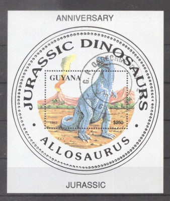 Guyana 1993 Prehistoric animals Jurassic perf sheet used L.120 foto