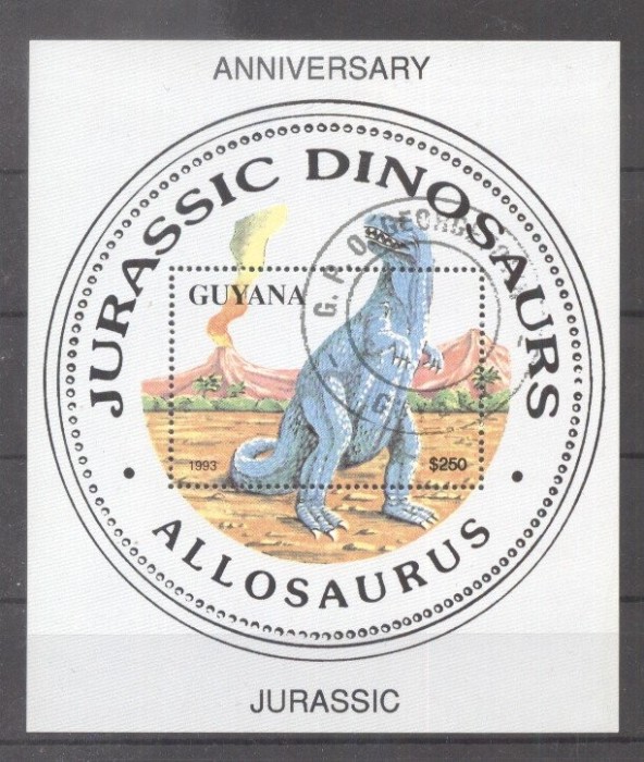Guyana 1993 Prehistoric animals Jurassic perf sheet used L.120