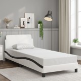 VidaXL Cadru de pat cu tăblie, alb și negru, 90x200 cm piele ecologică