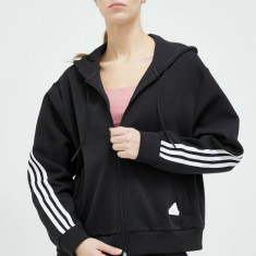 adidas bluza femei, culoarea negru, cu glugă, cu imprimeu