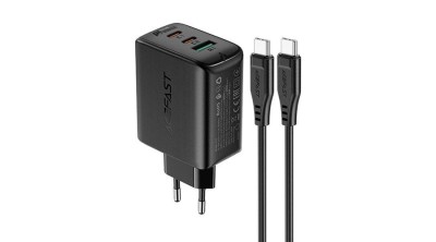 &amp;Icirc;ncărcător 2 &amp;icirc;n 1 Acefast, 2x USB tip C / USB 65W, PD, QC 3.0, AFC, FCP (set cu cablu), negru (A13-negru) foto