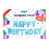 Cumpara ieftin Set Baloane Folie Happy Birthday, Albastru, 40cm, Litere Metalizate cu Stelute, Decoratiuni Aniversare Copii