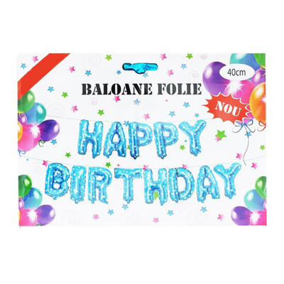 Set baloane din folie metalizata, litere Happy Birthday, stelute foto