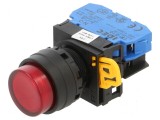 Comutator acţionat prin apăsare 22mm cu 2 contacte normale deschise roşii