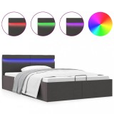 Cadru pat hidraulic cu LED, gri inchis, 140x200 cm, textil