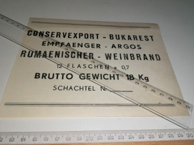 ETICHETA VECHE PT EXPORT RSR - CONSERVEXPORT BUKAREST foto