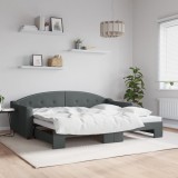 Cumpara ieftin Pat de zi cu extensie, gri &icirc;nchis, 90x200 cm, textil