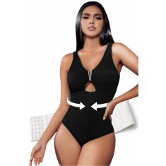 Costum de baie &icirc;ntreg - Include corset modelator pentru subțierea taliei - Negru - Black, 5XL