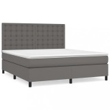 Cumpara ieftin Pat box spring cu saltea, gri, 160x200 cm, piele ecologica