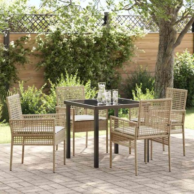 vidaXL Set de masă pentru grădină cu pernă 5 pcs Bej Rattan poli 3379892 foto