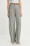 Answear Lab pantaloni din amestec de in culoarea gri, lat, high waist