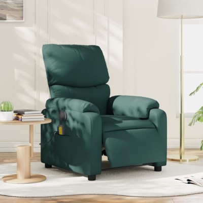 vidaXL Fotoliu electric de masaj rabatabil, verde &amp;icirc;nchis, textil foto