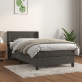 Gossi pat box spring cu saltea, gri inchis, 90x200 cm, catifea