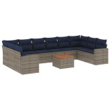 Set canapele de gradina cu perne, 11 piese, gri, poliratan