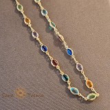 Cumpara ieftin Colier placat cu aur, stantat , 48 cm, cu cristale zirconia multicolore, usor de asortat