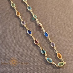Colier placat cu aur, stantat , 48 cm, cu cristale zirconia multicolore, usor de asortat