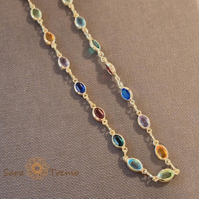 Colier placat cu aur, stantat , 48 cm, cu cristale zirconia multicolore, usor de asortat foto