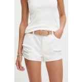 Medicine pantaloni scurti jeans femei, culoarea alb, neted, high waist