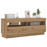 Gossi dulap tv lumini led stejar artizanal 100x35x40cm lemn prelucrat