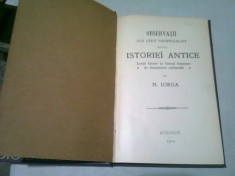 OBSERVATII ALE UNUI NESPECIALIST ASUPRA ISTORIEI ANTICE - N. IORGA (LECTII FACUTE LA CERCUL FEMEIESC DE INAINTARE CULTURALA) foto