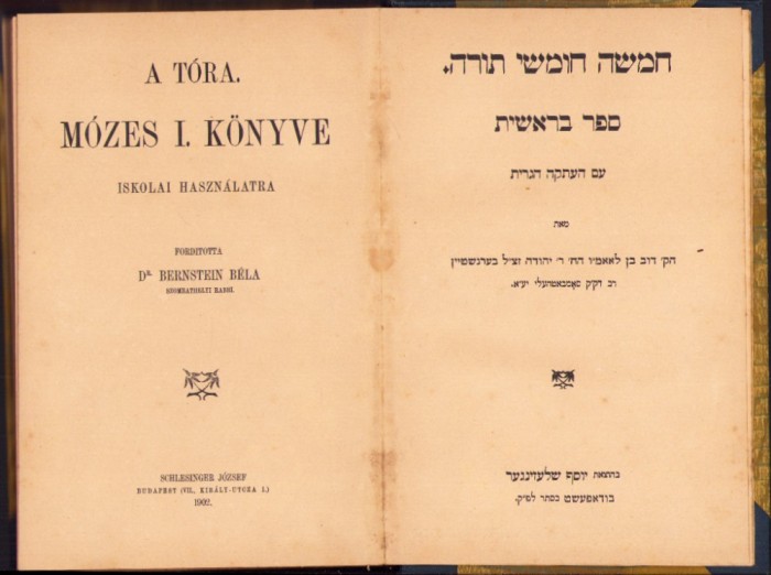 HST 733SPN A T&oacute;ra M&oacute;zes I kőnyve + M&oacute;zes II kőnyve iskolai haszn&aacute;latra 1902